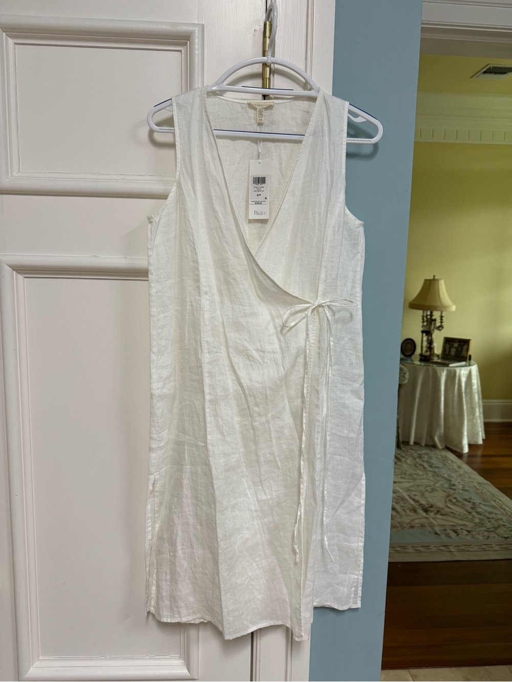 Eileen Fisher White Linen Wrap tunic top Size S  NWT